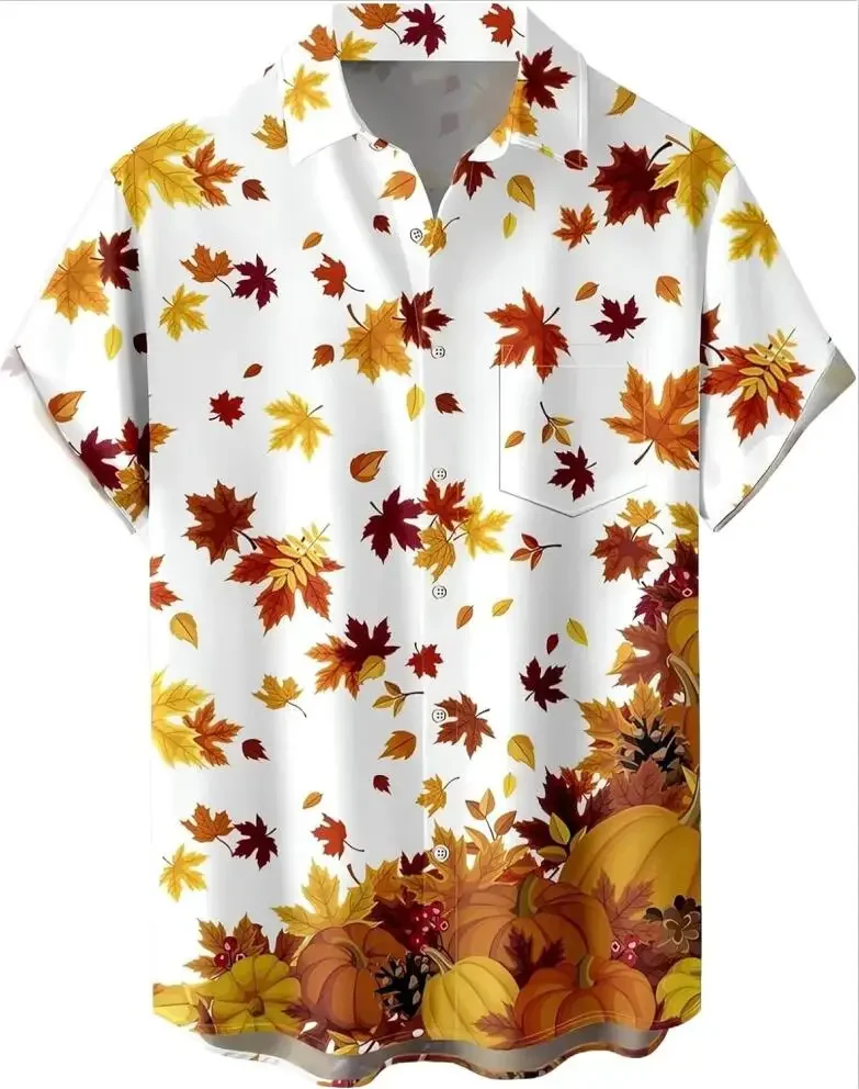 2023 New Hawaiian Men's Casual Shirt 3D High Definition Digital Printing Maple Leaf Series Lapel Shirt