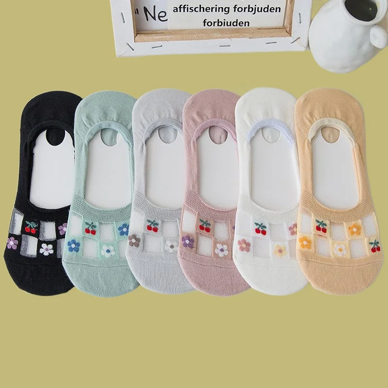 6 Paar niedrig geschnittene atmungsaktive transparente Knöchel Mode Socken Frauen Baumwolle hochwertige 2024 neue Frauen Mesh kurze Socken Boots socken