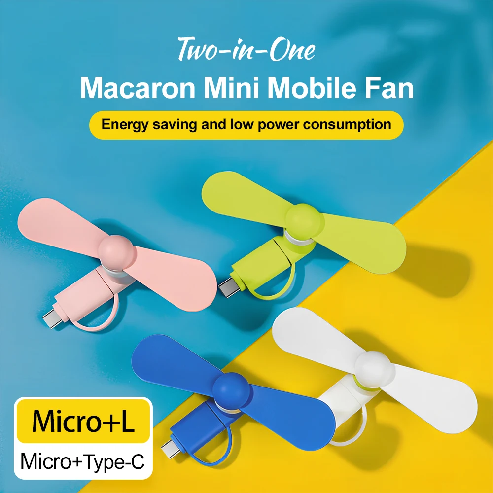 2-in-1 Mini Phone Fan Portable Plug-in Pocket Cell Phone Fans Dual Interface OTG Powered Mobile Fan with Soft Safe TPE Blades