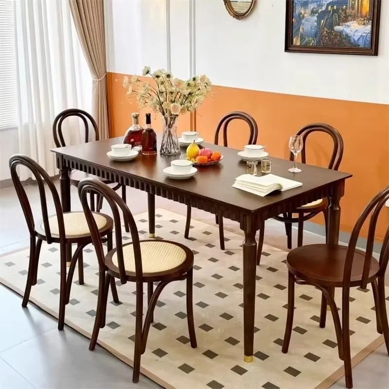 

Modern Style French Solid Wood Dining Chair Rattan Backrest Vintage Home Sonette Chair for Commercial Restaurant Cafe Homestay