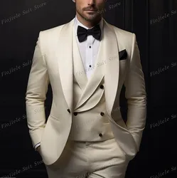 New Ivory Formal Occasion Men Suit Business Tuxedos Groom Groomsman Wedding Party Prom Male 3 Piece Set Blazer Vest Pants