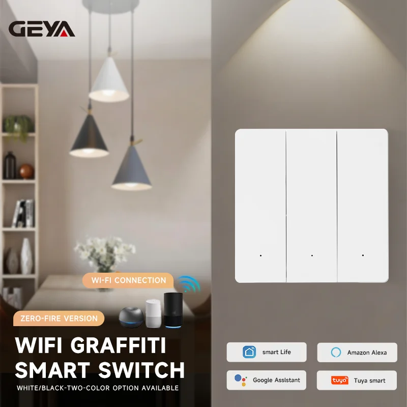 

GEYA 1/2/3 Gang WiFi Smart Wall Switch - 86-Type, Push-Button Design (Line-Neutral Version)