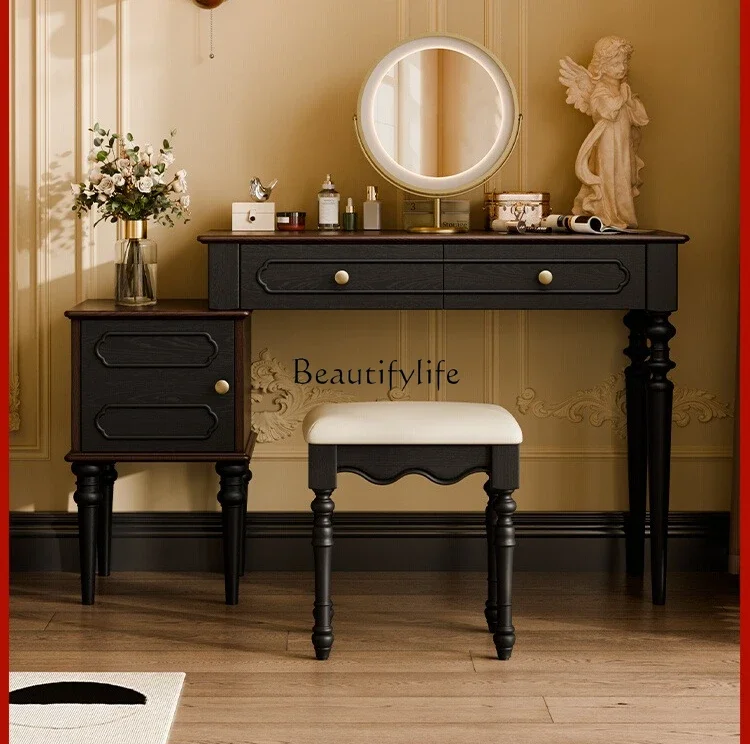

04ld14 French Style Dressing Table Integrated Retro Modern Simple Solid Wood Makeup Table Storage Cabinet