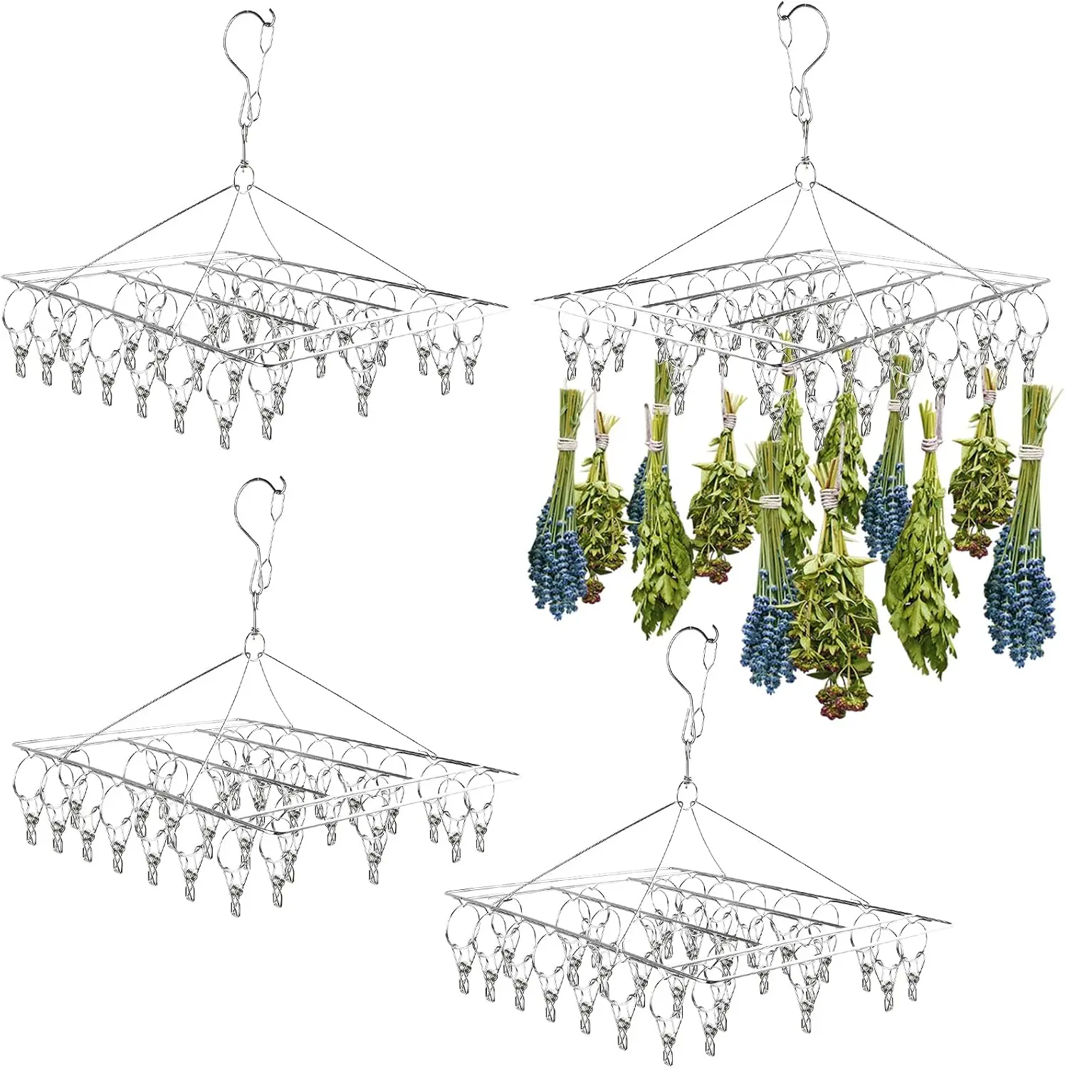 Herb Drying Rack for Drying Spices, Rustproof Dryer with 30 Hooks | 4 Pack, No Assembly Required, 360° Swivel Air Circulation, S