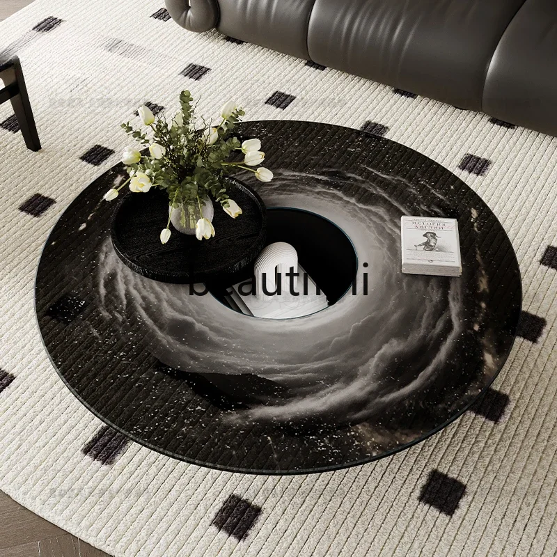 French retro creative minimalist round glass round coffee table living room home