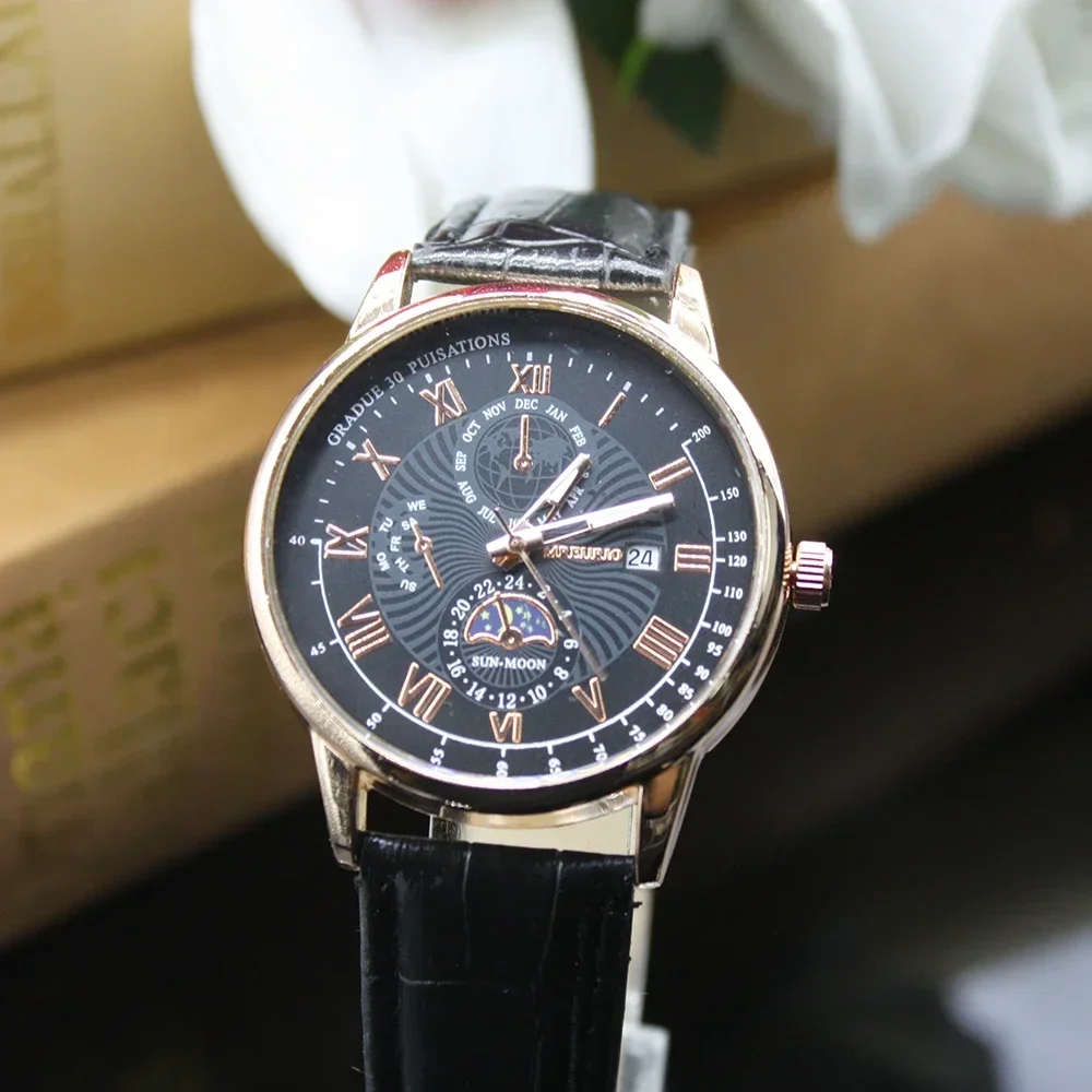 นาฬิกาโครงกระดูกสำหรับผู้ชาย5ชิ้นประกอบด้วยกล่องสร้อยข้อมือนาฬิกาควอตซ์หรูหราของผู้ชายคลาสสิกดั้งเดิมสำหรับตกแต่ง