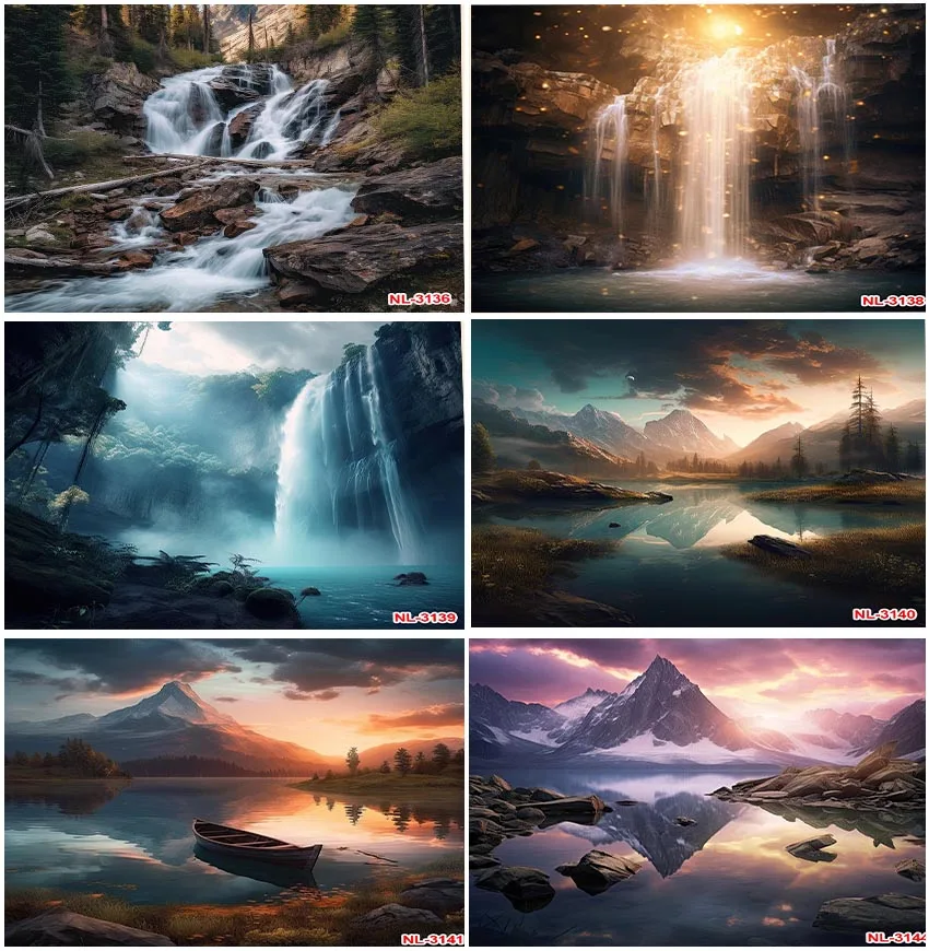 Landscape Natural Scenic Waterfall Outdoor Camping Backdrops Photographic River Backgrounds Sunset Banner Studio Photo Props