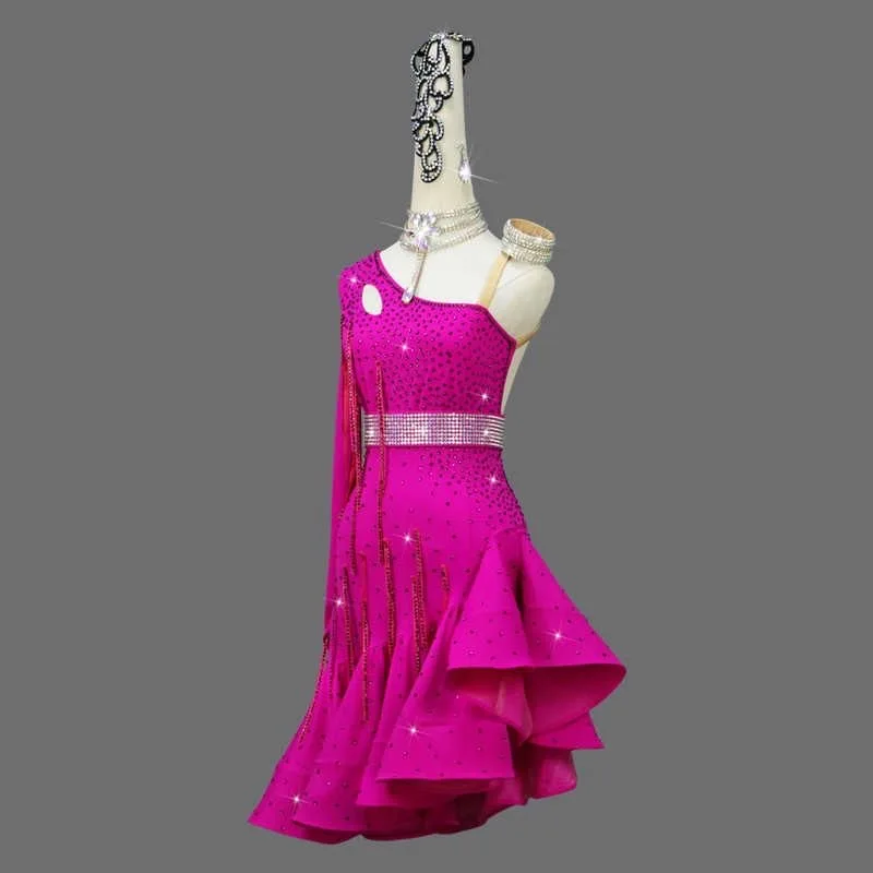 ชุดแข่งขันเต้นรำละตินสีแดงใหม่, ชุดผู้ใหญ่แบบใหม่สุดเซ็กซี่, ชุดเดรสยาวปานกลางสำหรับผู้หญิง, ชุดงานเลี้ยง, ชุดเดรสยาวสำหรับงานปาร์ตี้ของเด็กผู้หญิง