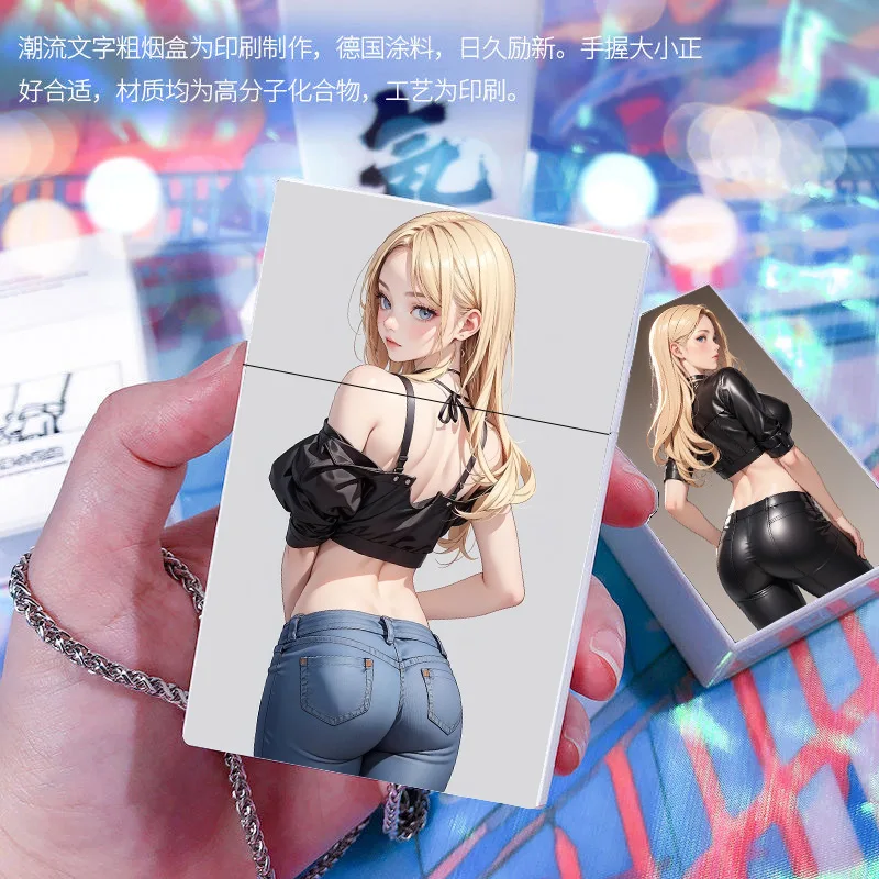 Anime girl cigarette box Cartoon Cute High Beauty Instagram cigarette case Compression resistant flip storage box Smoking Gadget