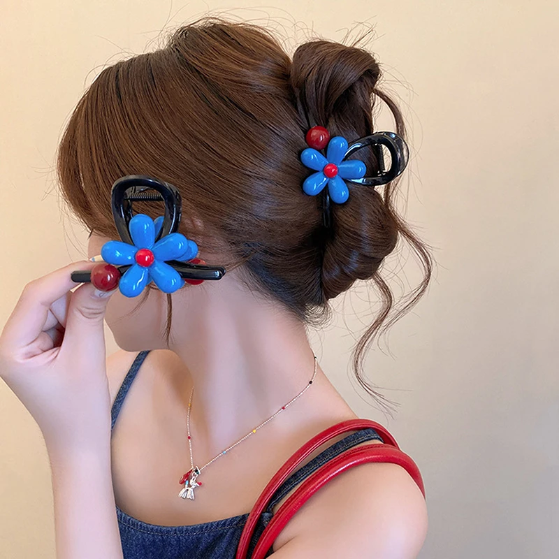 

Новые заколки для волос в корейском стиле с цветными цветами, женские элегантные летние новые зажимы в виде акулы, пучок на затылке, аксессуары для волос