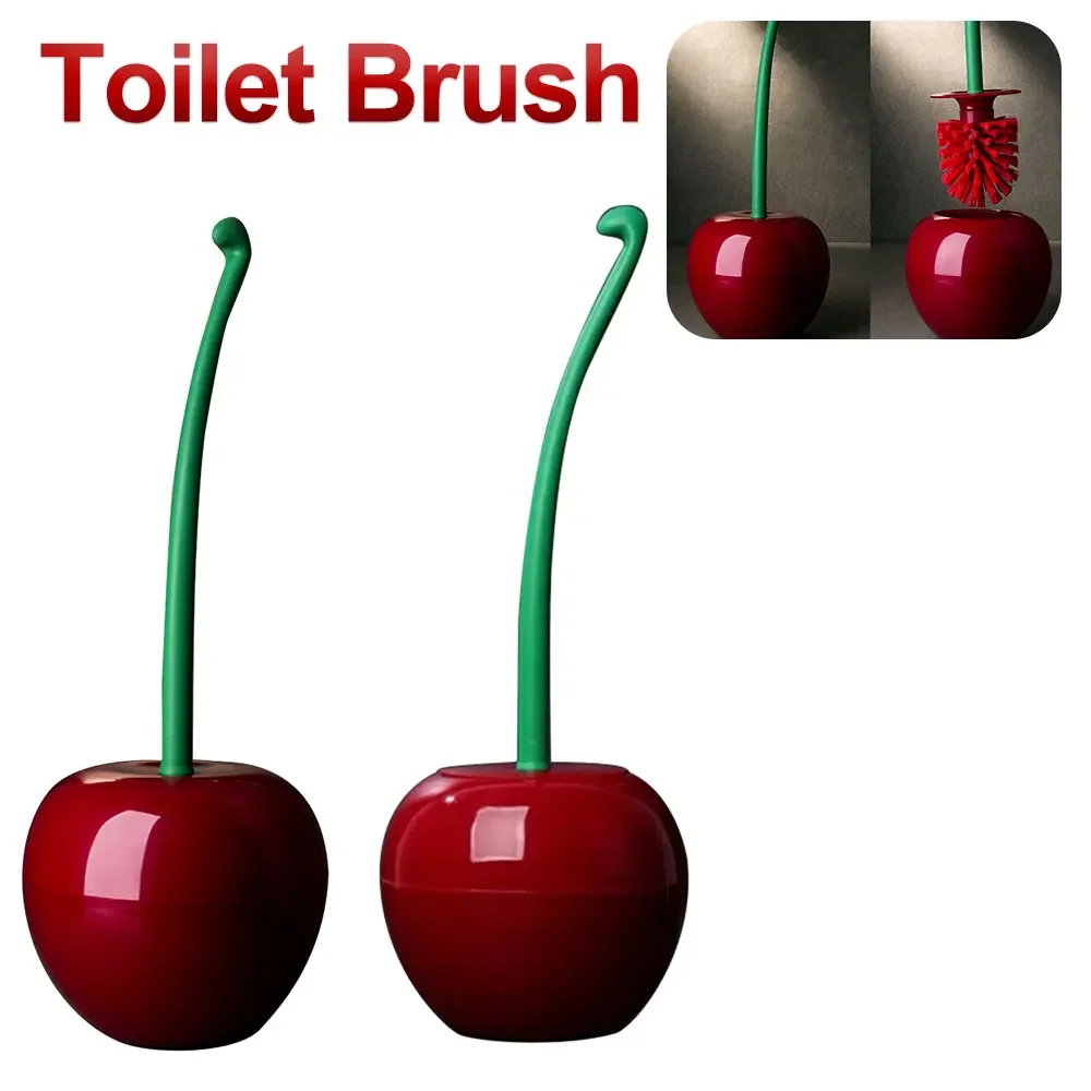 Creative Cherry Shaped Toilet Brush Set Long Handle Replaceable Soft Bristle Accessories with Holder Bathroom Corner Cleaning