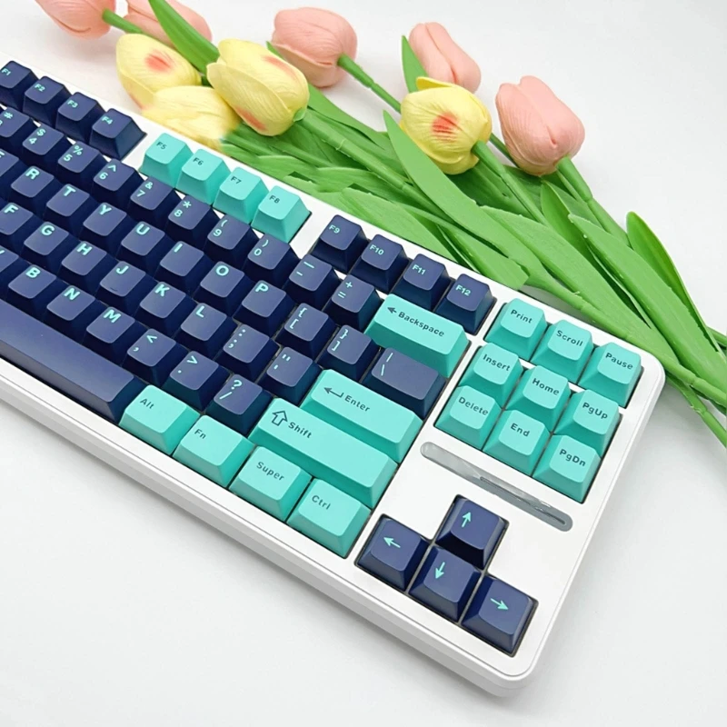 121PCS Keycaps Two-color Blue Black CherryProfile Keycap For 61 64 68 84 96 980 Mechanical Keyboard Keycaps Thick PBT H8WD