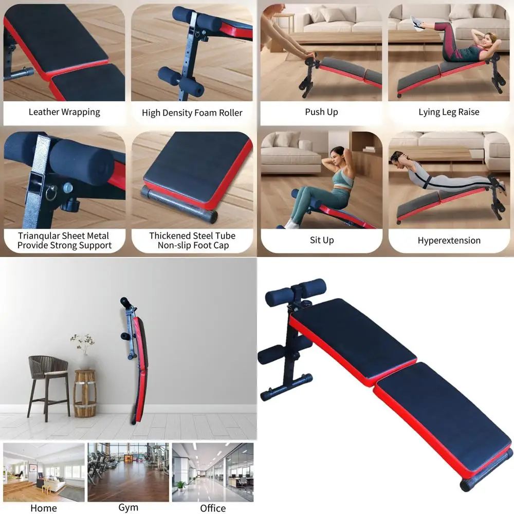 Banco Ajustable para Abdominales para Gimnasio en Casa, Banco Multiusos Plegable para Ejercicios Abdominales, Entrenamiento de Fuerza, Negro+Rojo