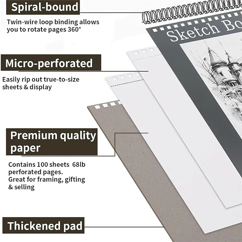 

NEW-Sketchbook, Top Spiral Bound Sketchbook Art Drawing Paper For Adults, Beginners, And Artists, Sketching Sketchbook