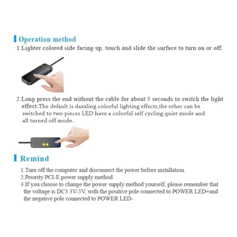 ABLL-PC Power Control Touch Sliding Control PC Power Desktop Computer Externe Power SW Power LED Aan Uit Met 2M Kabels Gemakkelijk te