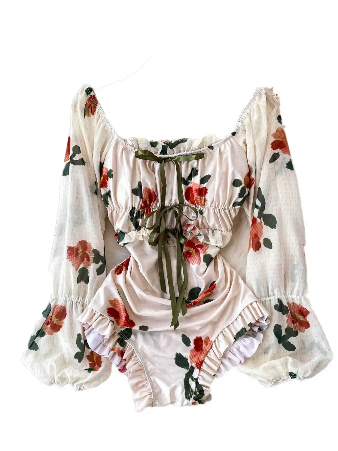 Maillot de bain rose clair pour femmes, imprimé floral, manches longues, une pièce, vêtements de plage, robe de natation, 2025
