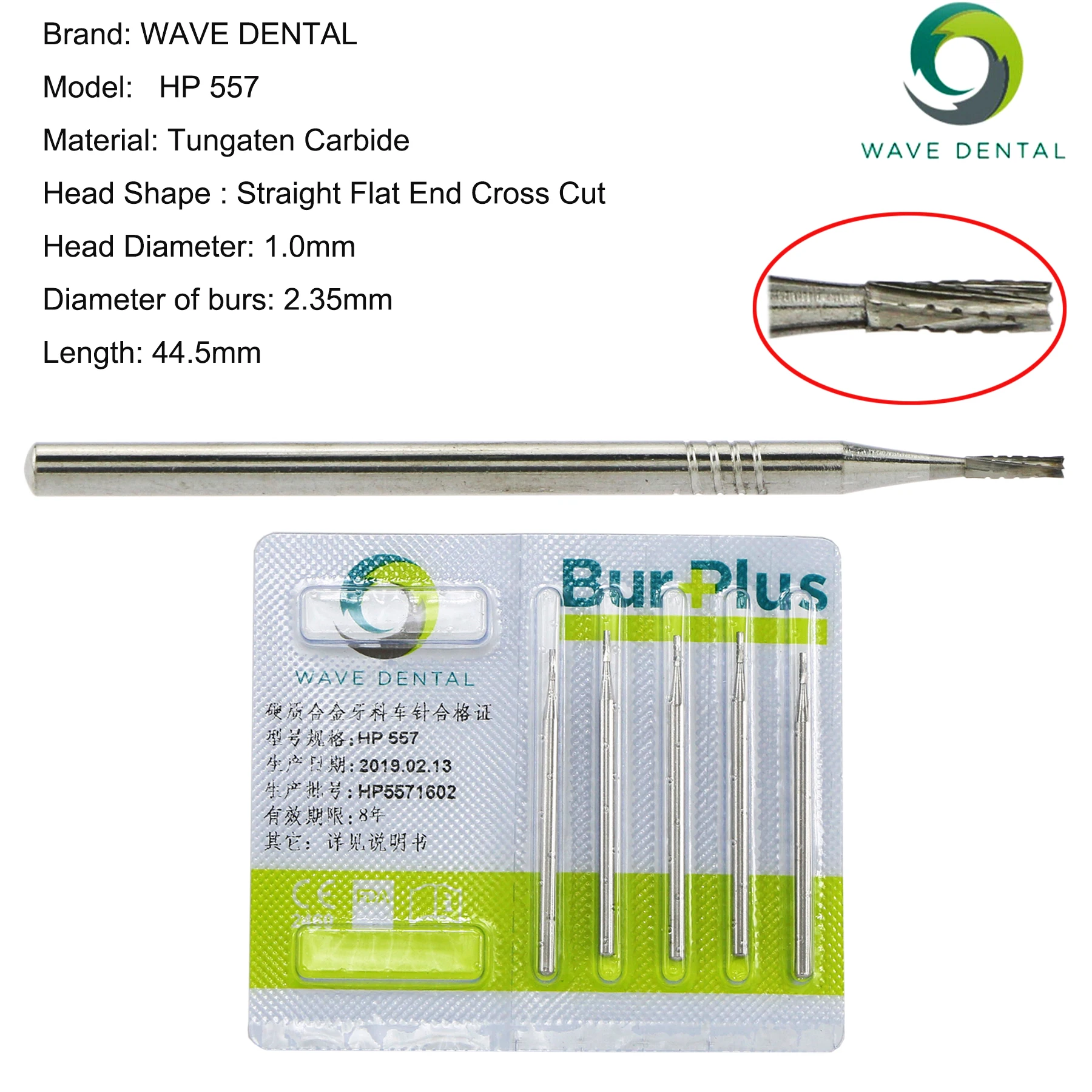 WAVE Dentistry Drill Dental Tungsten Carbide Burs Straight Fissure Slow Burs 2.35mm For Straight Nose Cone Low Speed Handpiece