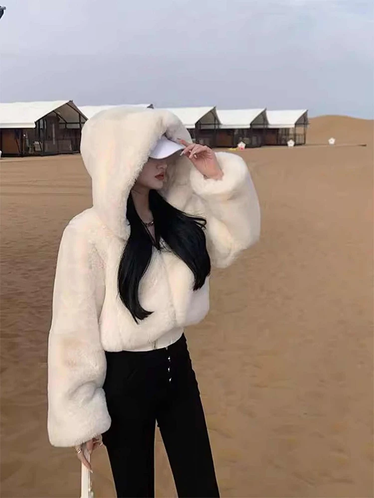 سترة نسائية كورية لخريف وشتاء 2025 سترة قصيرة من صوف الحملان Y2k معطف بقلنسوة تصميم خارجي 2000s نمط الكلية المد