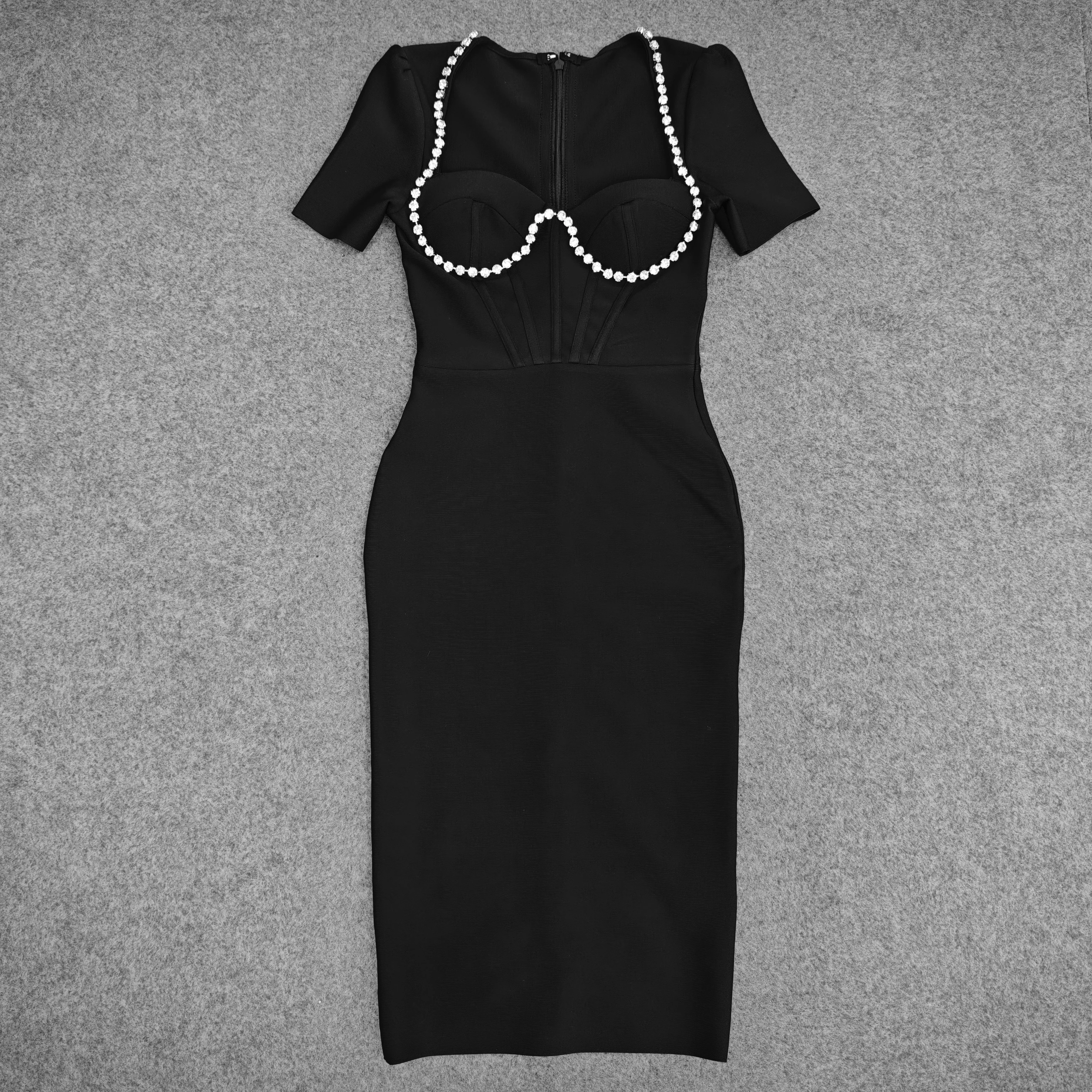 Nowa seksowna sukienka damska z głębokim dekoltem, zdobiona diamentami, dopasowana, w stylu gwiazd, z bandażami, idealna na imprezy i wieczorne wyjścia.