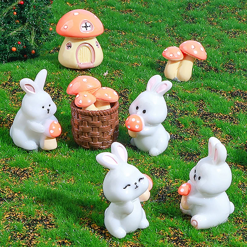 Cute Mushroom Bunnies Micro Landscape Dollhouse Resin Crafts Small Bunny Ornament Microlandscape Home Decoration Accessories image 2