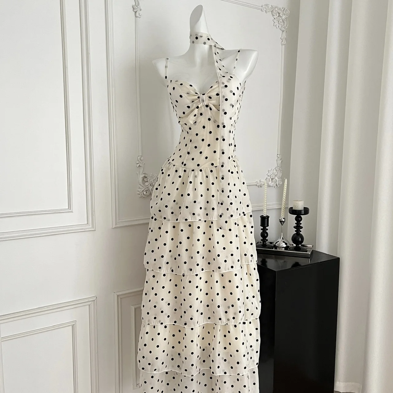 

Elegant Sexy Backless Polka dot sweet High Waist Dress Vacation Vestidos Slim Women Party dress women clothing