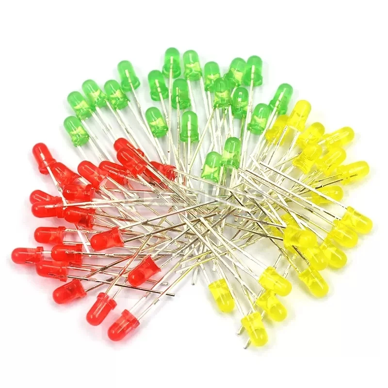 100 STKS 3mm 5mm LED Diode Diverse Kit Wit Groen Rood Blauw Geel Oranje Roze Paars Warm wit DIY Light Emitting Diode F3 F5