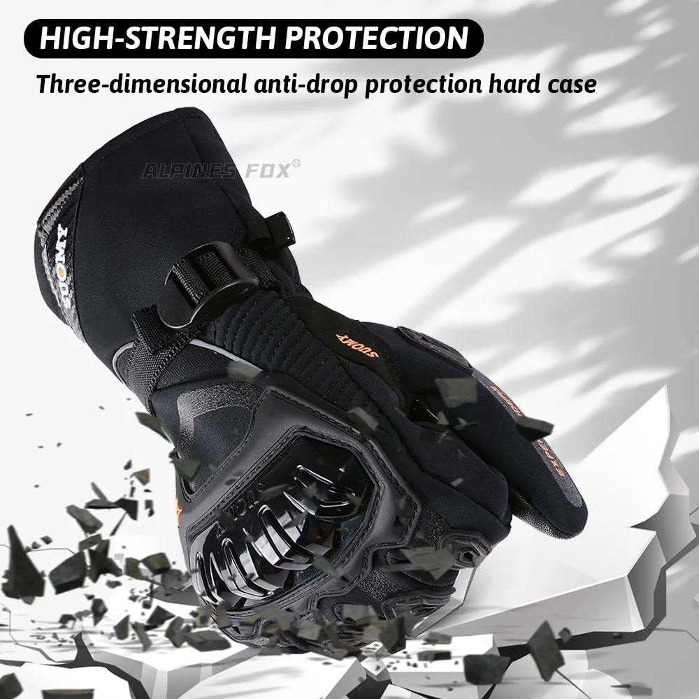 Winter Motorcycle Riding Gloves Touchscreen Compatible Waterproof Warm Long Cuff Windproof Gloves for Electric Bikes