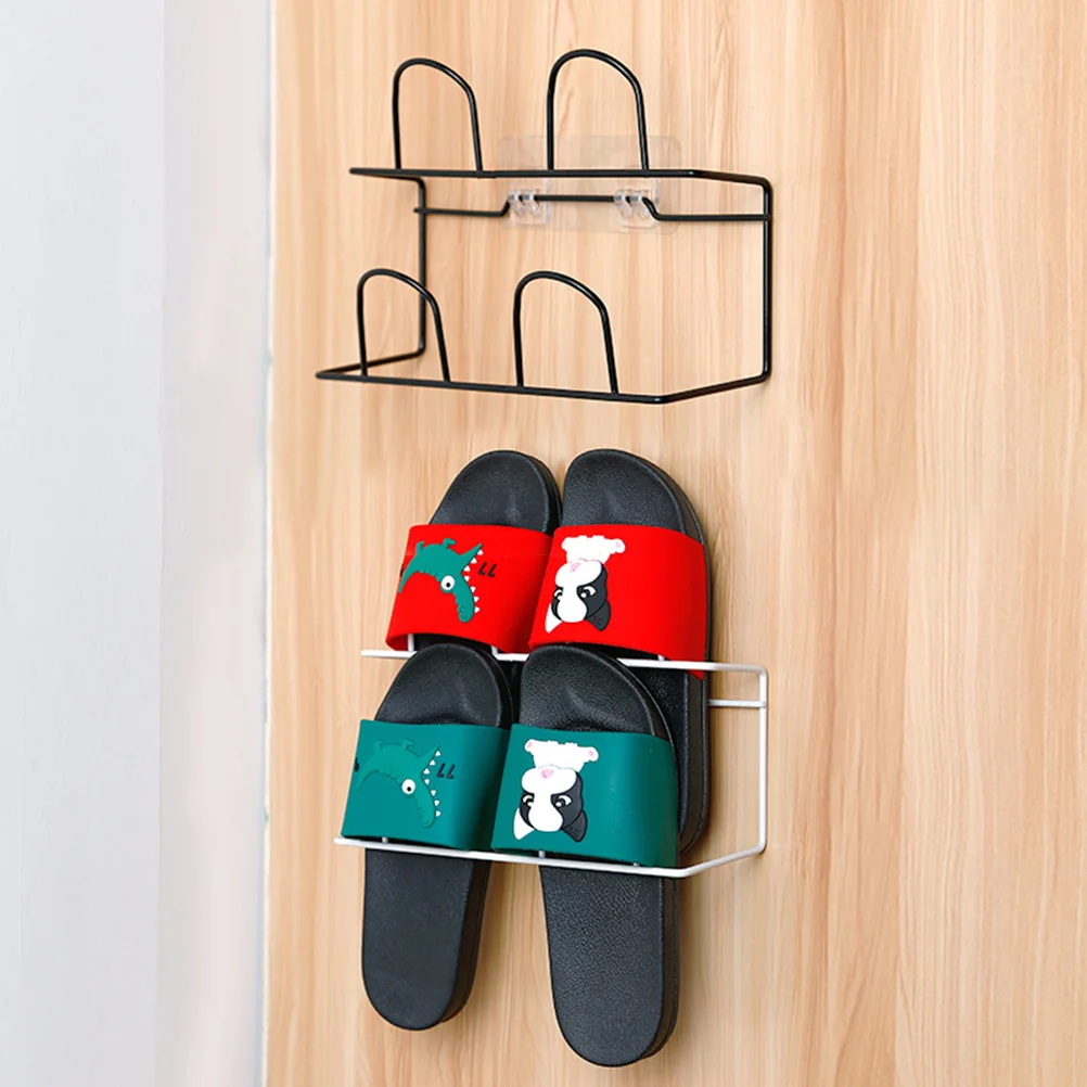 Double-layer Shoes Mount Slippers Hanging Shelf Slipper Storage Organizer (Black) slippers rack