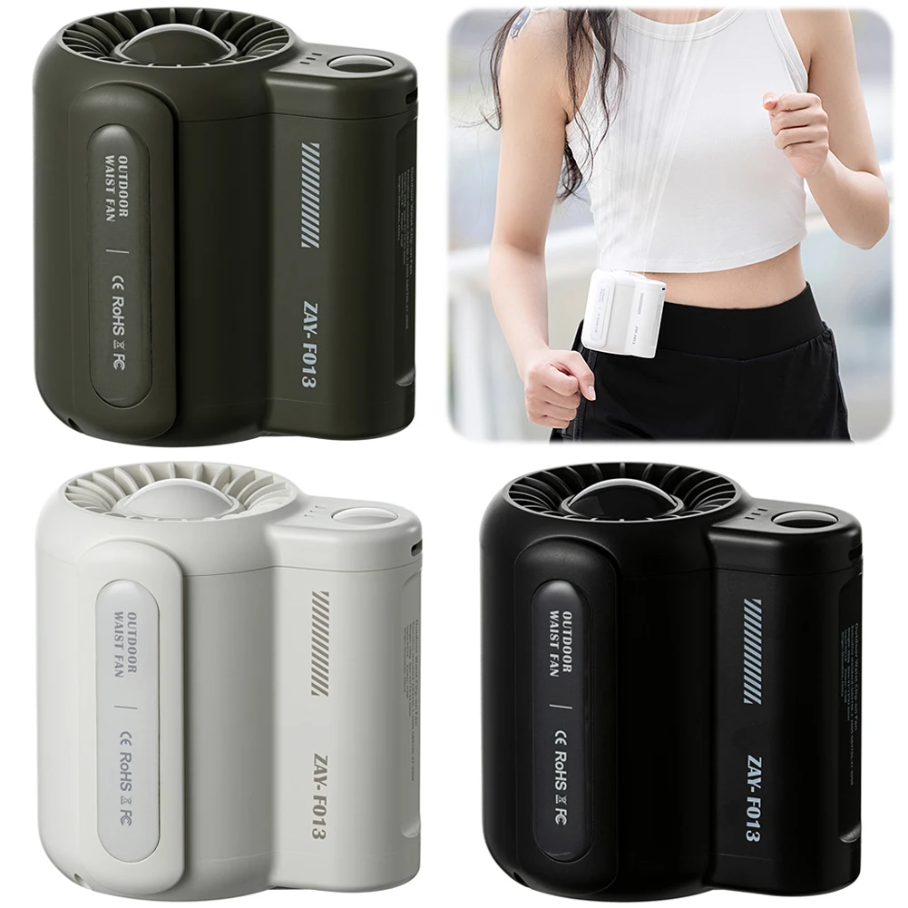 4500mAh Wearable Personal Fan Portable Mini Waist Fan 3 Speed USB Rechargeable Waist Clip Fan Multifunction Outdoor Cooling Fans