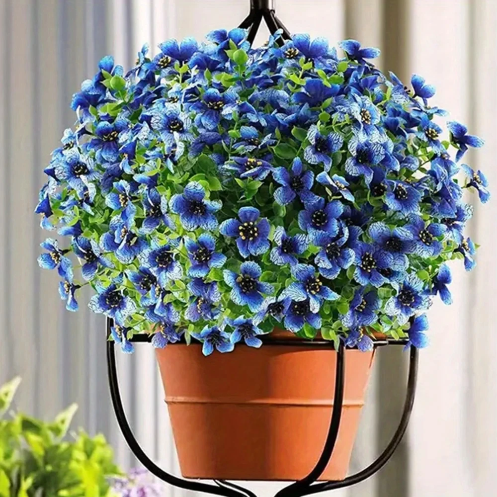 2PC Outdoor UV Protection 7 Head Eucalyptus Violet Artificial Silk Screen Silk Flower Bundle Home Flower Arrangement Decoration