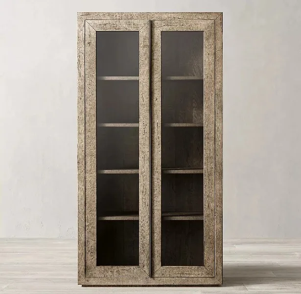 

American Retro Living Room Glass Double Door Display Storage Bookcase Wooden Bookcase Hotel -end Custom Solid Wood Furniture