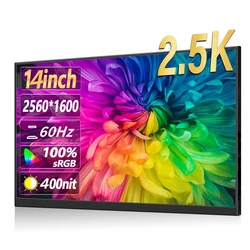 2.5K 14-inch Portable Monitor 2560*1600 60Hz 16:10 Game Screen 100% sRGB 400nit for Laptop Mac Xbox PS5 Switch Type-c Mini HDMI