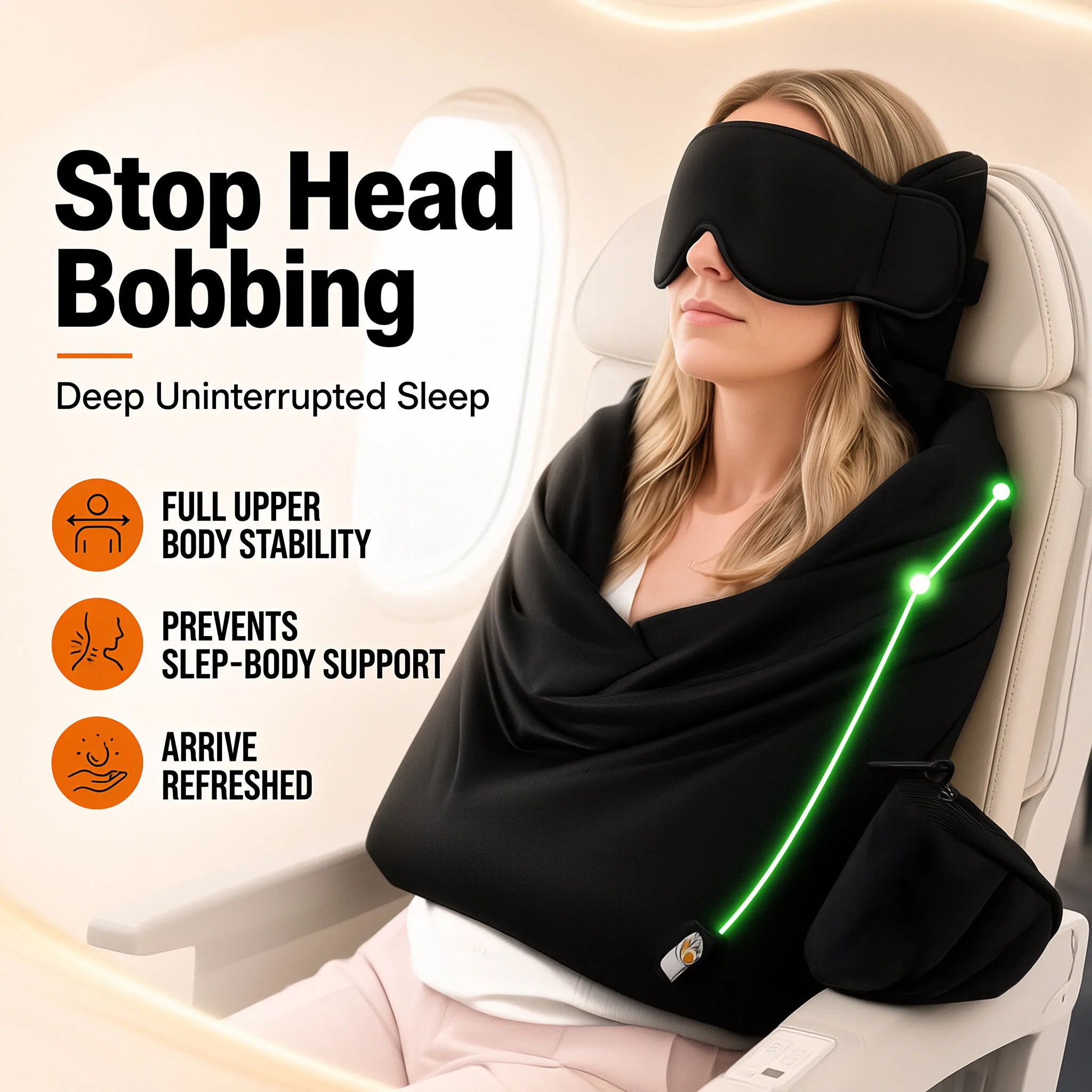 All-in-One Travel Pillow with Eye Mask & Blanket,Ergonomic Neck Support, Compact Foldable Sleep Cushion for Airplane Flight Trip