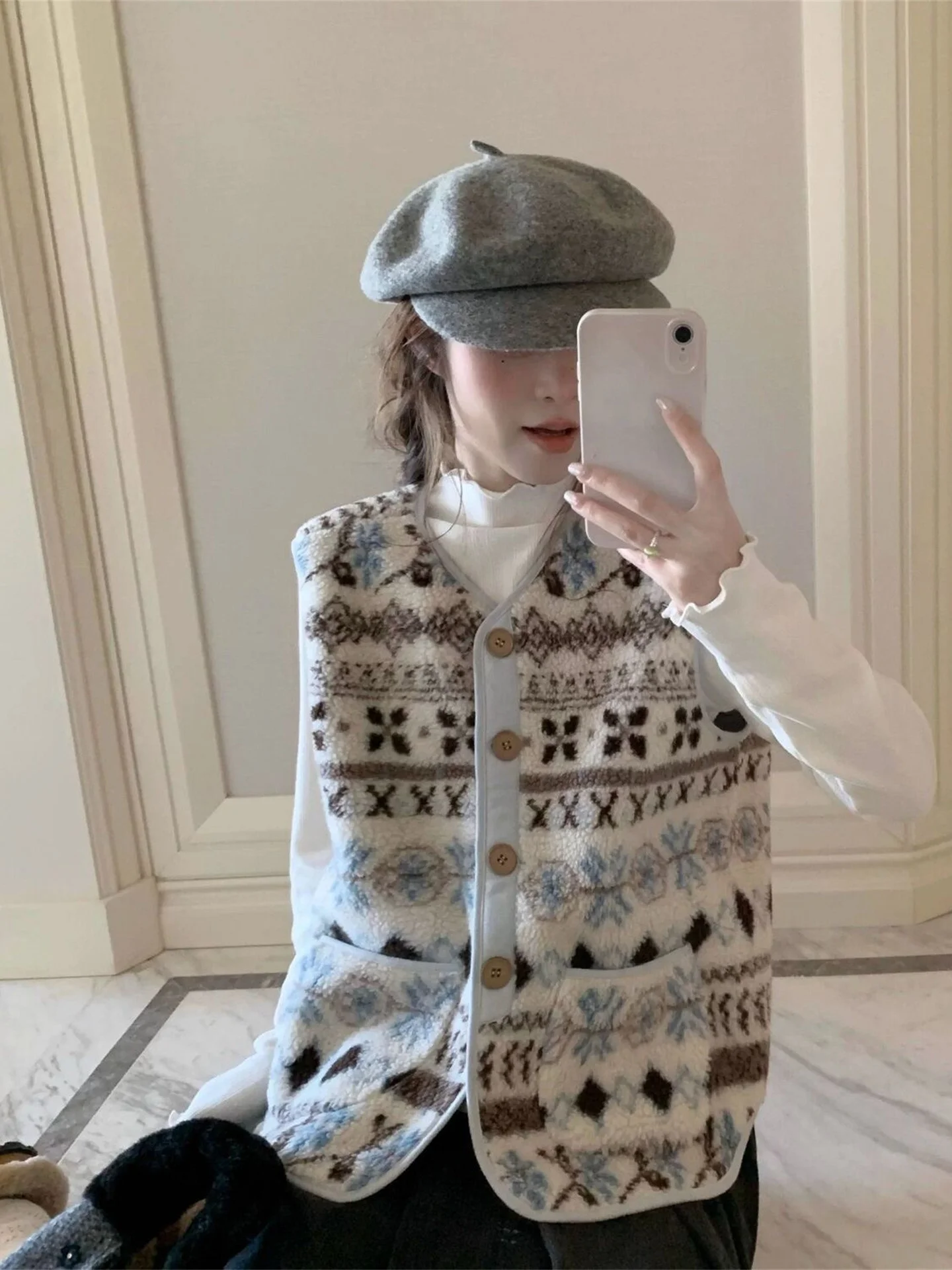 

Жилет из меха ягненка в американском стиле ретро, женская зимняя верхняя одежда, многослойный топ Svel Jaet с высокой талией для поездок на работу