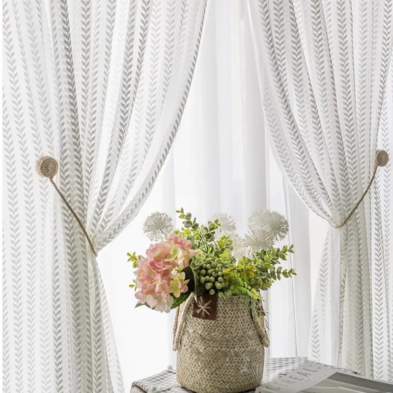 Arrival Thickened White Sheer Nordic Light Luxury Curtain  Light-Permeable blackout curtains for bedroom Embroidered lace linen