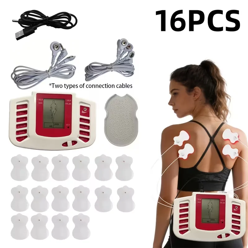 Dual-Channel Muscle Stimulator | (16 Electrodes) Used to Relieve Back, Shoulder, and Knee Pain, Promote Muscle Relaxation and Movement Function, Equipped with 30 Modes and 10 Intensity Adjustment Functions, Is an Excellent Gift for Family and Friends.
