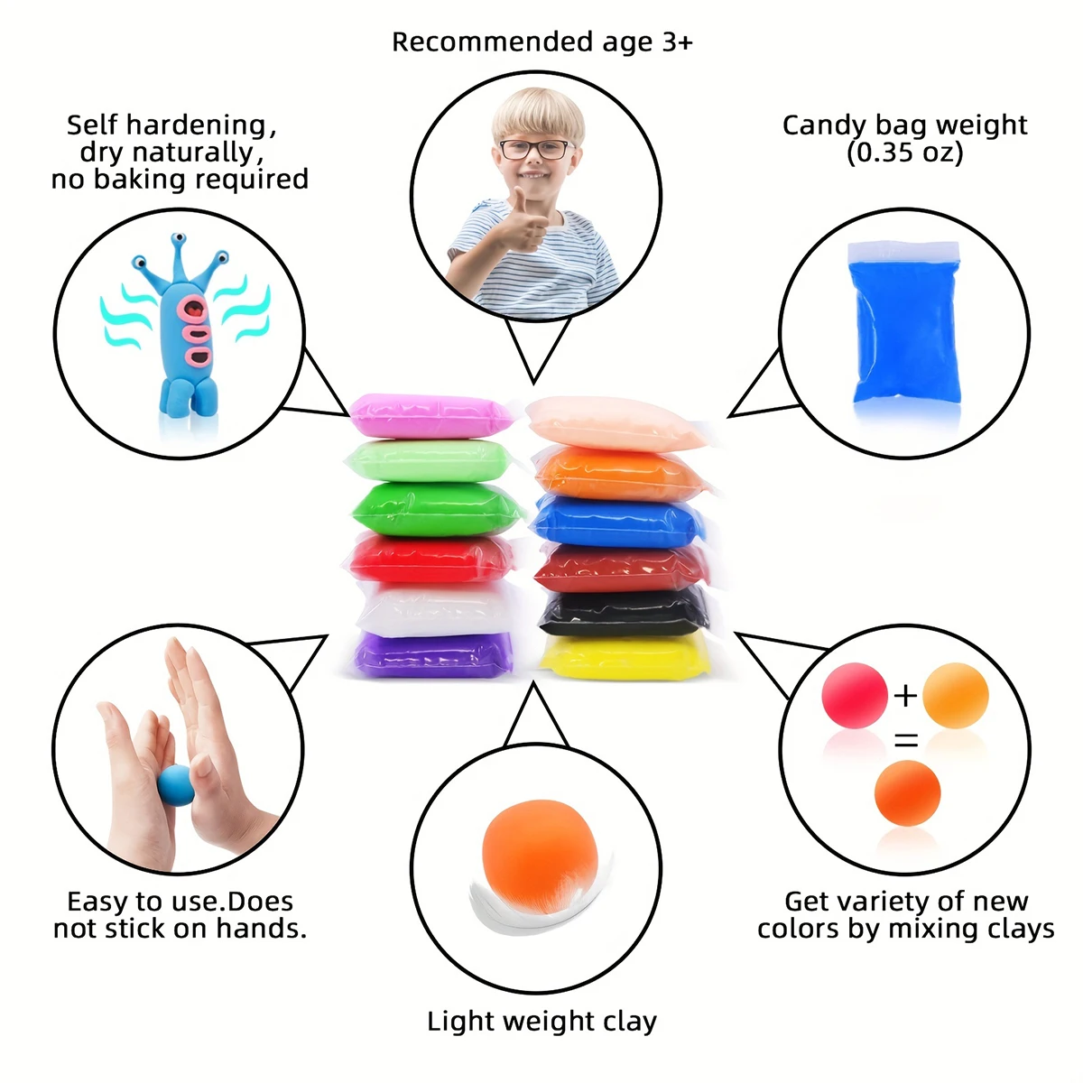 Conjunto de argila de brinquedo artesanal para crianças, 12 cores, argila ultraleve, ferramenta de argila espacial, molde de argila
