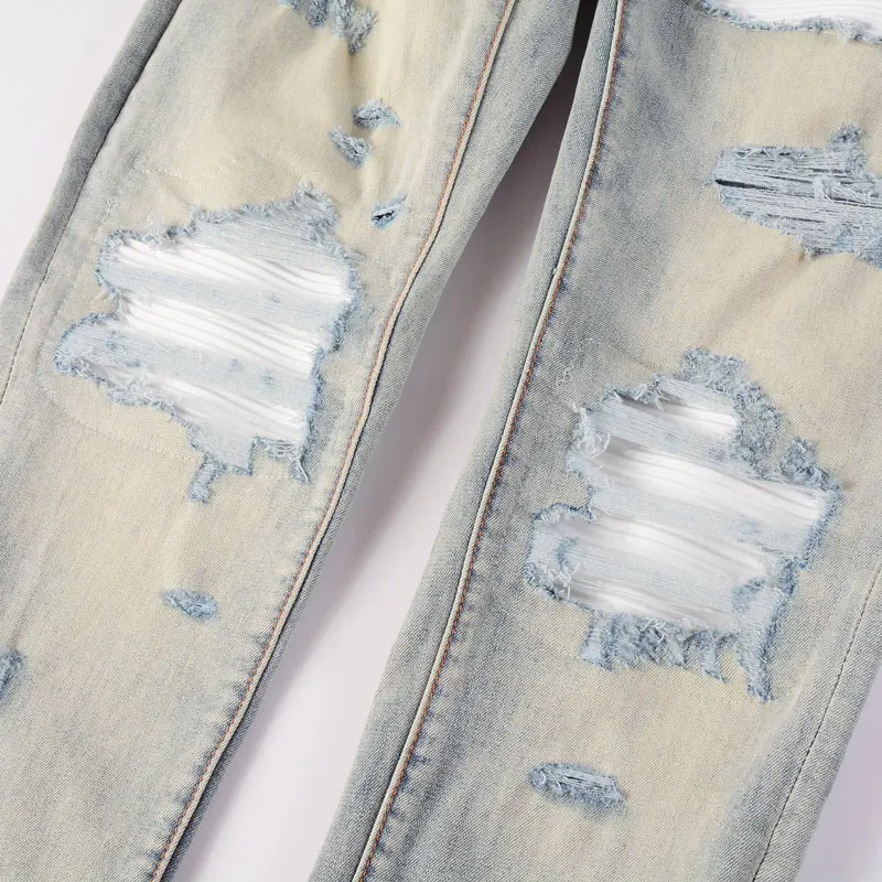 

High Street Fashion Designer Men Jeans Retro Washed Stretch Slim Fit Patched Ripped Jeans Men Brand Hip Hop Denim Pants Hombre