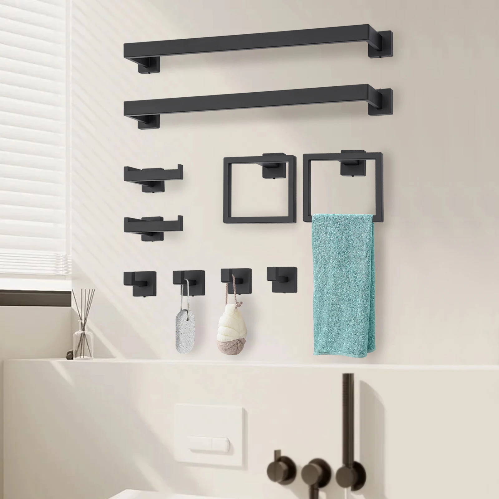 

10-Piece Matte Black Stainless Steel Bathroom Accessories Set,Corrosion-Resistant Towel Bars,Rings, Hooks & Toilet Paper Holders