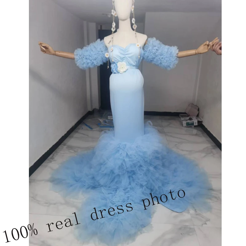 Sky Blue Stretch Maternity Dresses Photoshoot  Photography Dress Baby Shower Платье Для Беременных  Vestidos Para Embarazada