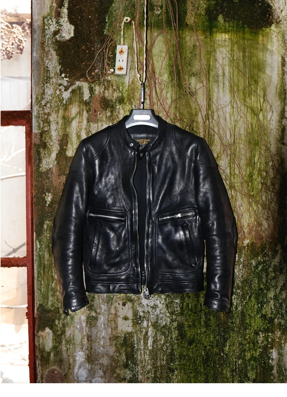 LNY Shop Top.Brand new Cidu thick tanned black Italy sheepskin jacket.Luxury quality cool rider genuine leather coat.