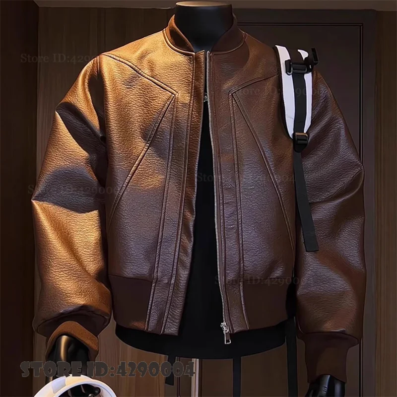Autumn Men's Jacket Coat American Style Retro Cracked Leather Motorcycle Jacket Fashion Trend High Street Loose Casual Male Top