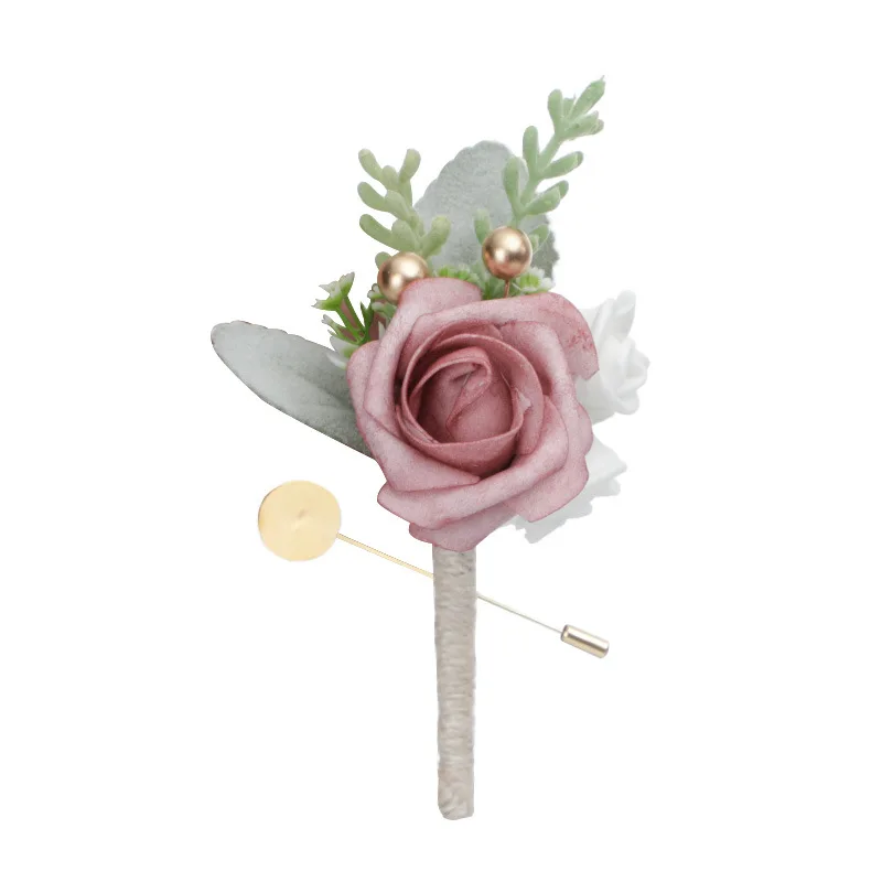 ผู้ชายงานแต่งงาน Boutonnieres Rose ดอกไม้แต่งงานเข็มกลัดการ์ตูนเจ้าบ่าว Party อุปกรณ์เสริม