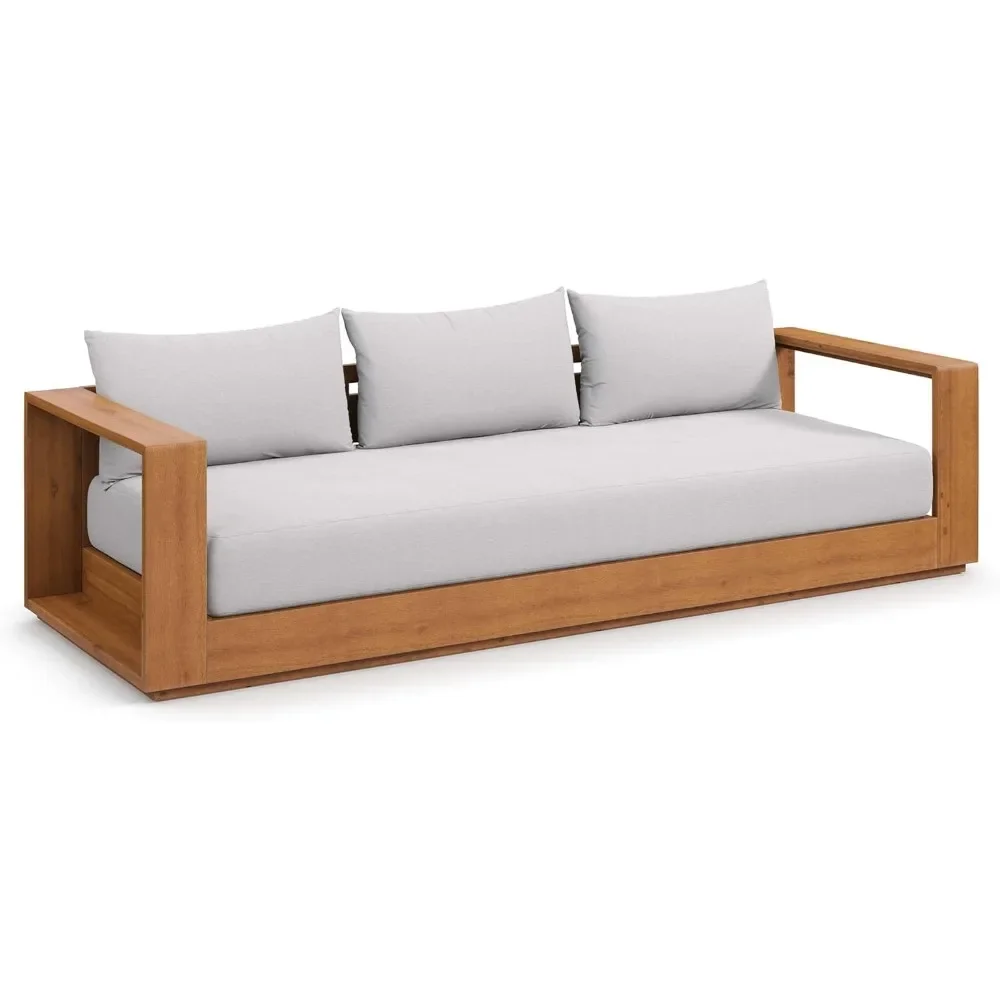 

Tahoe Acacia Wood Outdoor Patio Sofa – Natural Light Gray with Weather-Resistant Cushions, Ideal for Porch or Sunroom Use