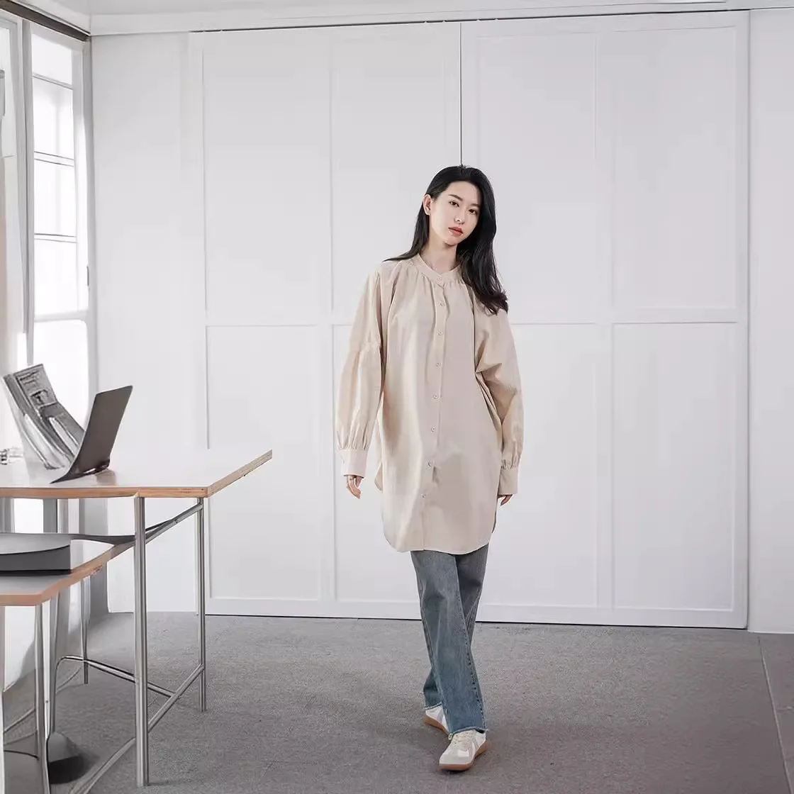 롯데 신상 가을 여성 셔츠 드레스 순면 루즈 캐주얼 롱 셔츠 여성 의류