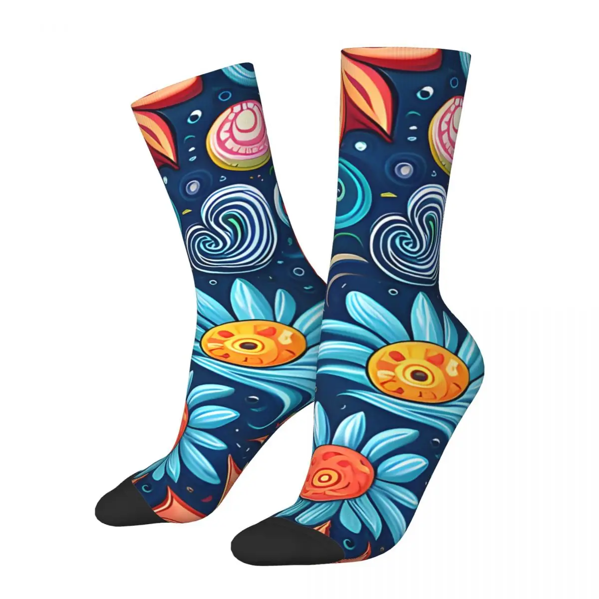 Cosmic Whirlwinds Psychedelic Flowers Sock for Men  Harajuku Colorful Flowers Seamless Pattern Printed Crew Sock Casual fugees