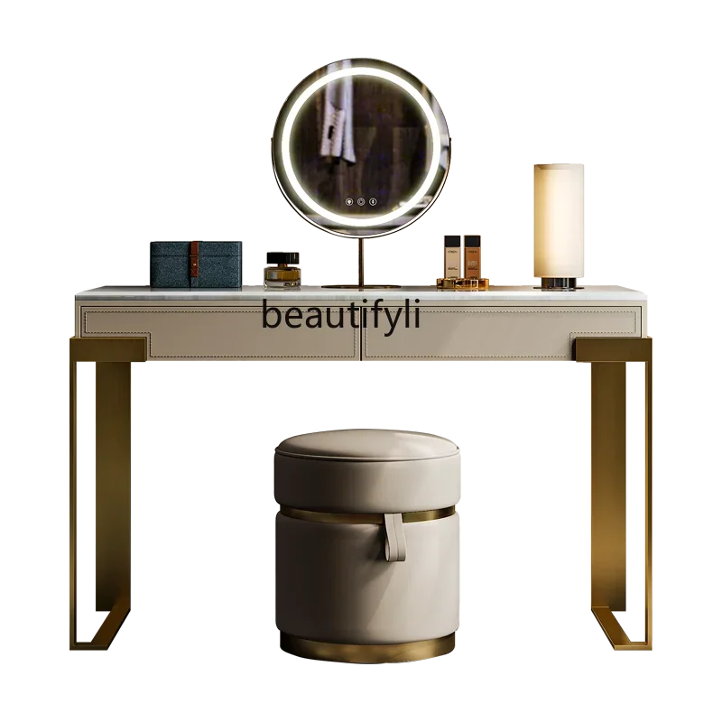 

Light luxury dresser Italian fashion designer modern simple marble leather makeup table