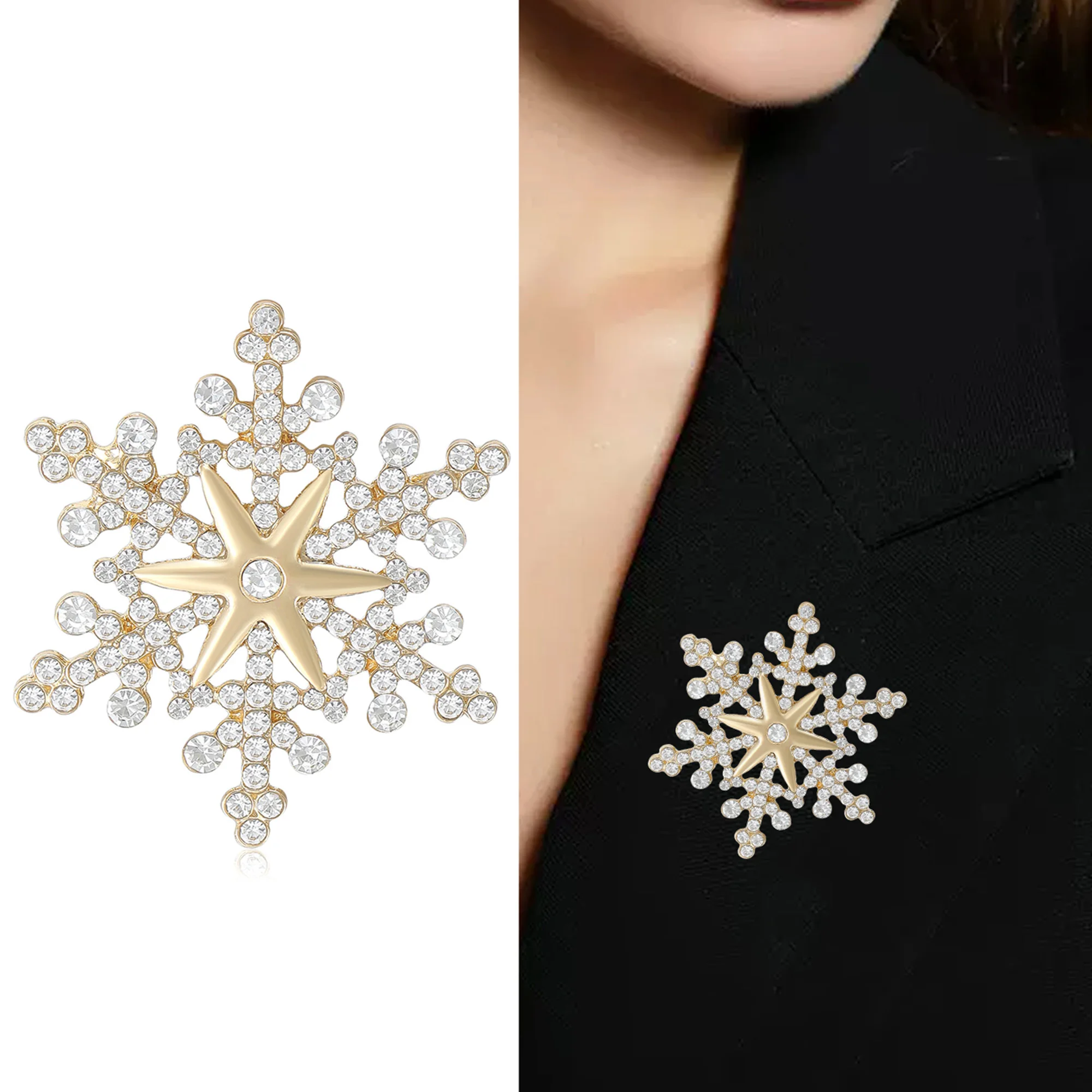 Trendy Rhinestones Snowflakes Brooches for Women Unisex Creativity Pins Badges Office Party Backpack Gifts Jewelry Accessories