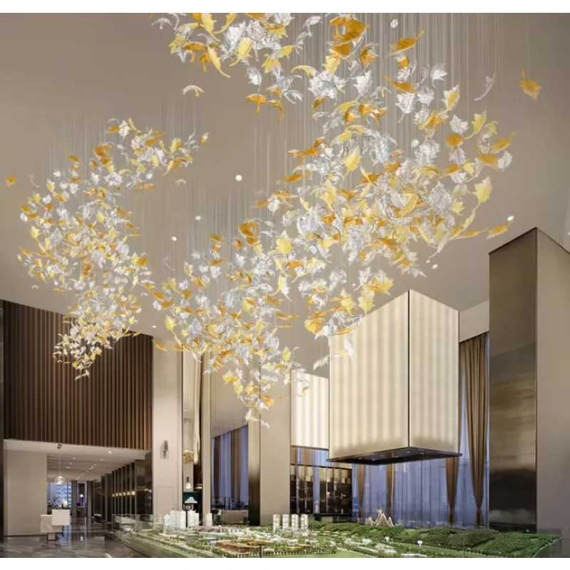 Modern Large Pendant Light DIY Chandelier Luxury Maple Leaf  Decoration Hotel Living HaLL Villa Pendant Lamp