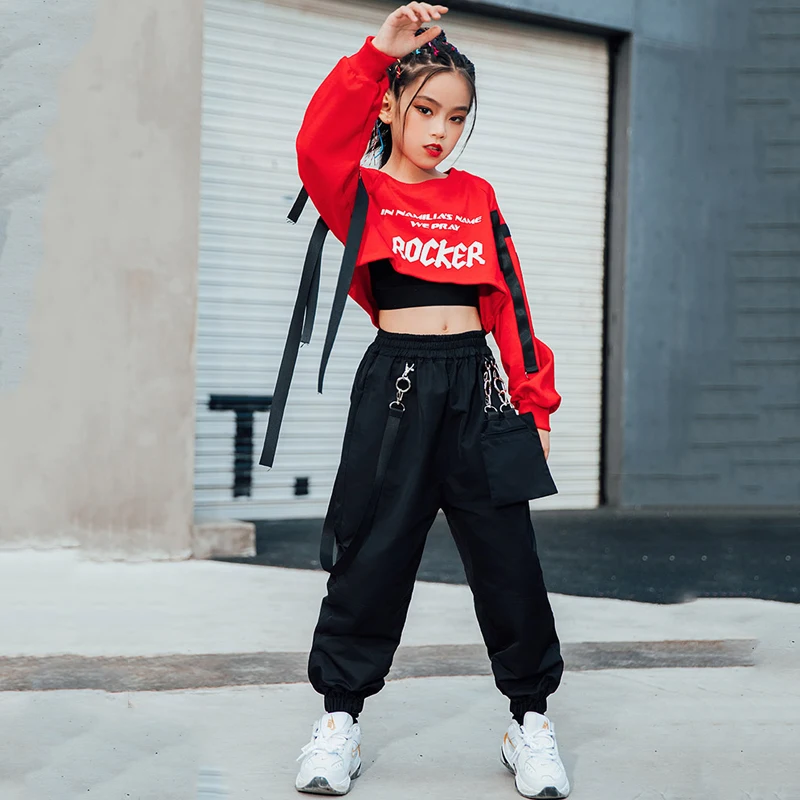 Kinder festival Hip Hop Tanz Outfits grün Sweatshirt Crop Tops Jogger hose für Mädchen Tanz kostüme Straßen kleidung tragen